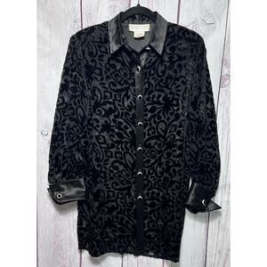 Audrey Ma Women’s Vintage Blouse Black Velvet Sheer Size Small